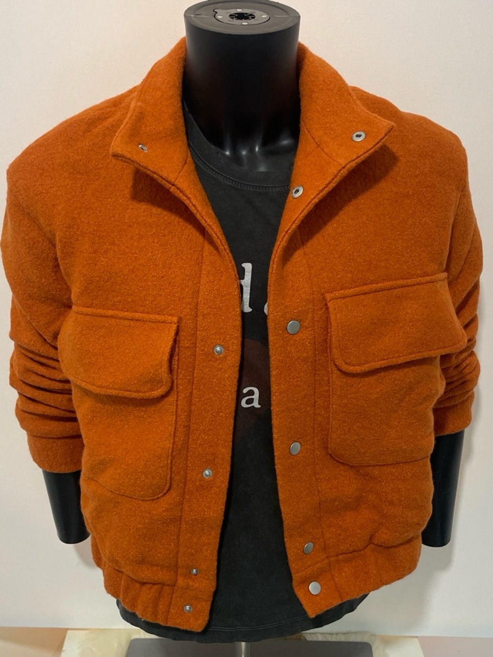 Zara Men's Burnt Orange Bomber Jacket with Patch Pockets